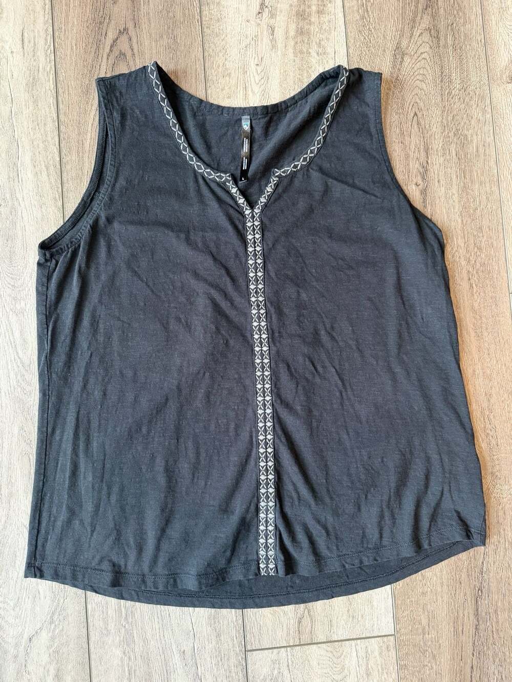 Kuhl Shay Tank Top Size L Black Organic Cotton Embroidered Sleeveless